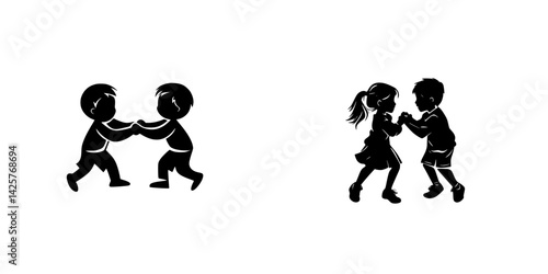 Playful silhouettes of children engaging in friendly activities showcasing fun and interaction