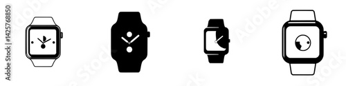 Collection of black icon watches showcasing various designs and styles in minimalist aesthetics
