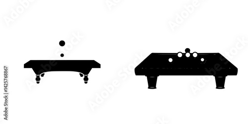 Black icon featuring a pool table design with minimalist silhouette representing billiards game activity