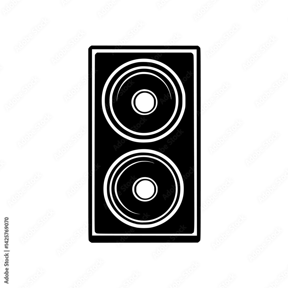 Black speaker icon representing audio equipment commonly used in various settings for music and sound production Black speaker icon representing audio equipment commonly used in various settings for music and sound production