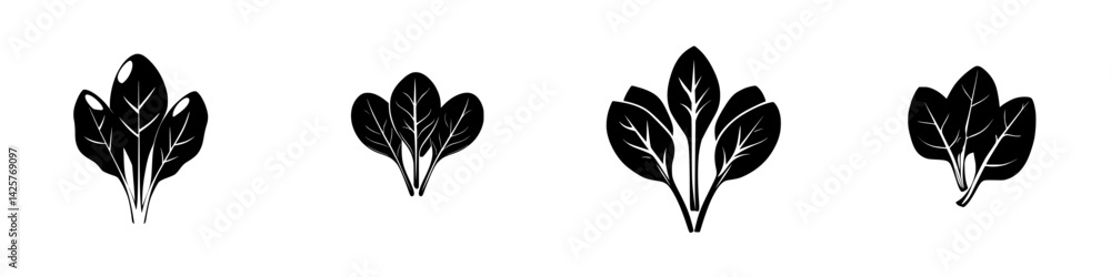 Set of black leaf icons depicting various shapes and sizes ideal for design projects and digital creations Set of black leaf icons depicting various shapes and sizes ideal for design projects and digital creations