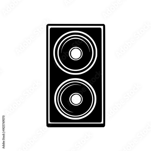 Black speaker icon representing audio equipment commonly used in various settings for music and sound production