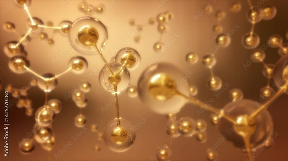 Abstract structure of molecule or atom, science or medical background, 3d illustration.Cosmetic essence molecule for cosmetic hair care advertising background.