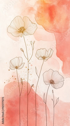 Watercolor poppy floral illustration