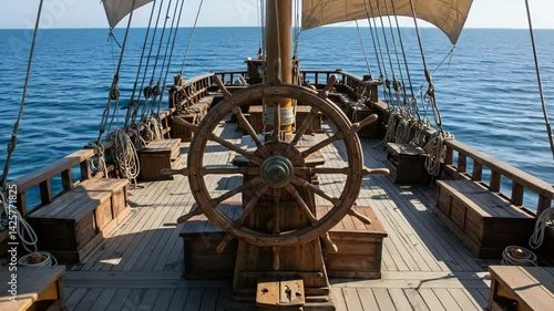Historic Wooden Ship at Sea