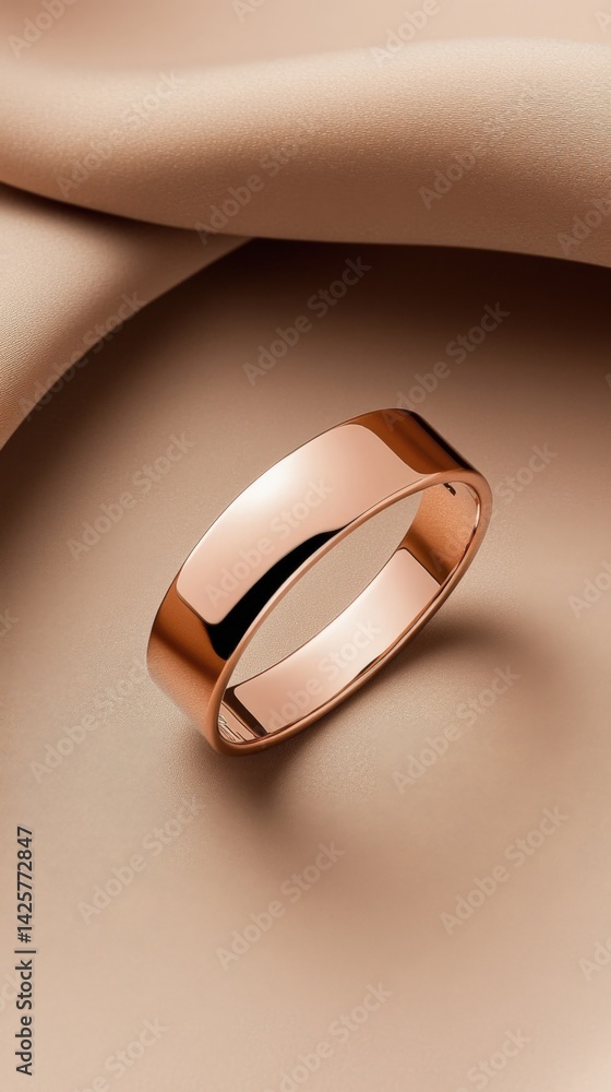 Slim rose gold bracelet with engraving on soft mocha background in top down view Slim rose gold bracelet with engraving on soft mocha background in top down view