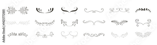 Hand Drawn Floral Leaf Clip Art Set, Set of hand drawn vector line border. Lines, borders, underline pencil strokes, drawing dividers. Doodle design. Geometric vintage fashion collection. vector illus