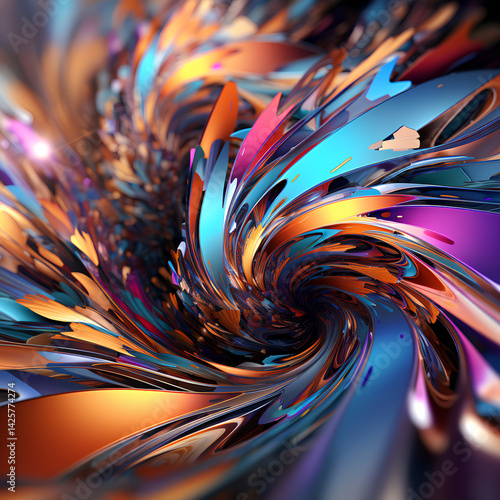 Abstract 3D fractal with colorful metallic octane render