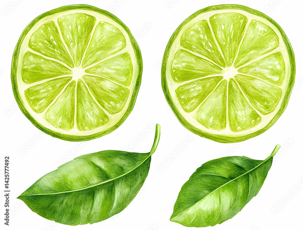 Lime Slice and Leaf Illustration Lime Slice and Leaf Illustration