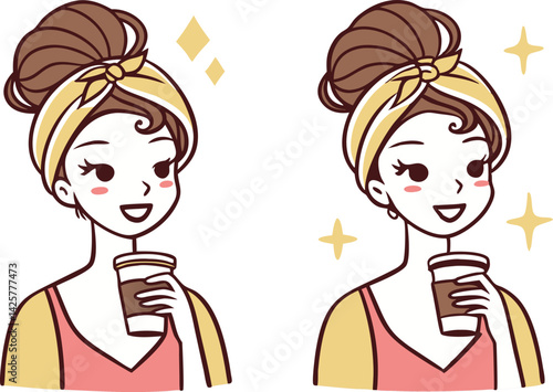 Cartoon Woman with stylish Hair Before Morning Makeover Vector