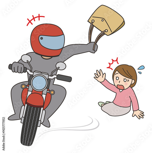 バイクに乗った泥棒にバッグをひったくられた女性