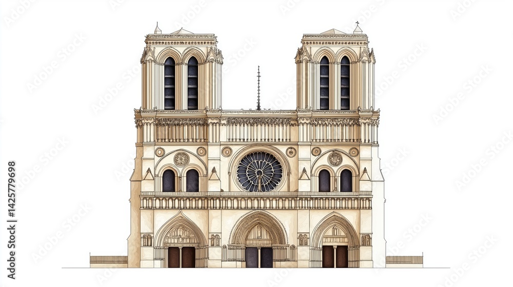Fototapeta premium Notre-Dame Cathedral. Notre-Dame Cathedral hand drawn watercolor illustration