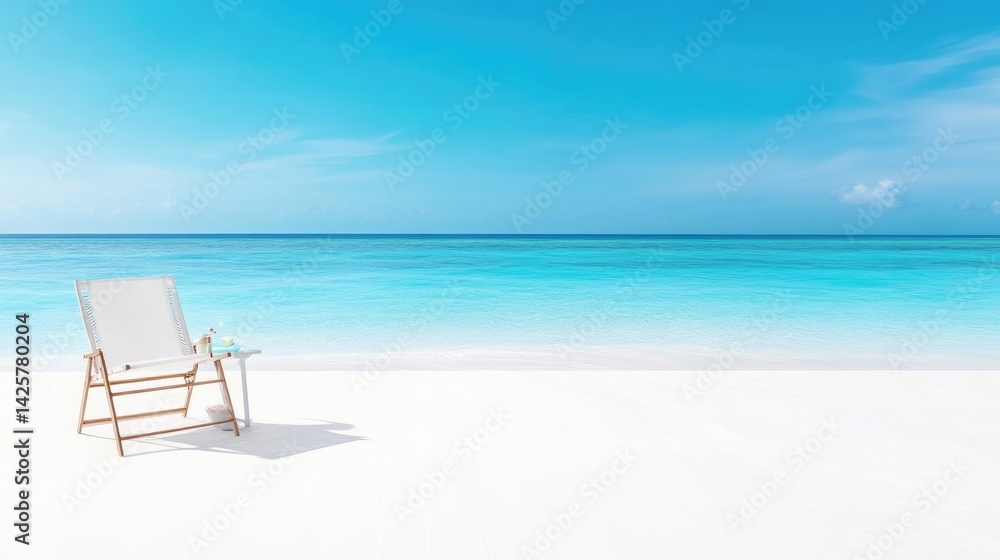 Tranquil beach scene with chaise lounge Tranquil beach scene with chaise lounge
