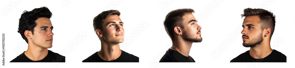Fototapeta premium Four handsome men with different beards and hairstyles, cut out transparent