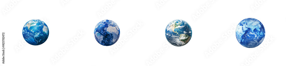 Fototapeta premium Four planet Earth variants, view from space, illustration, cut out transparent
