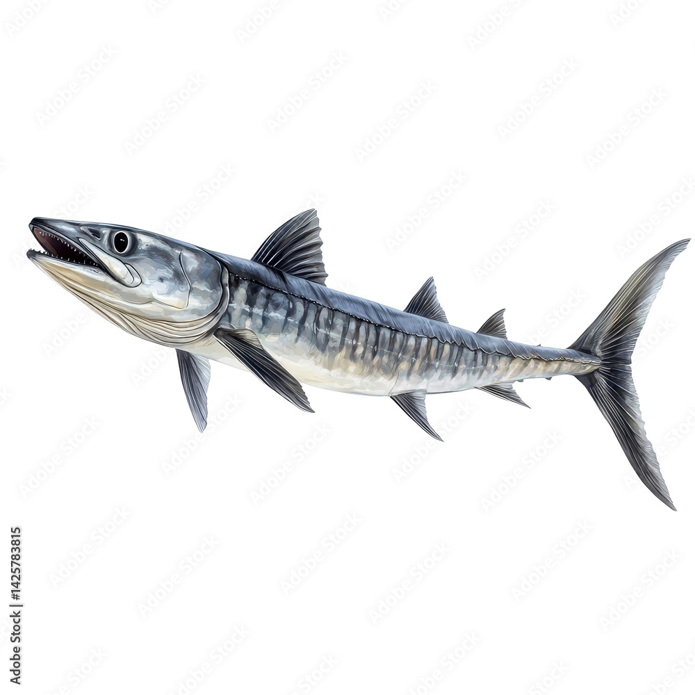 Fototapeta premium Detailed illustration of a barracuda displaying its distinct features in a realistic setting
