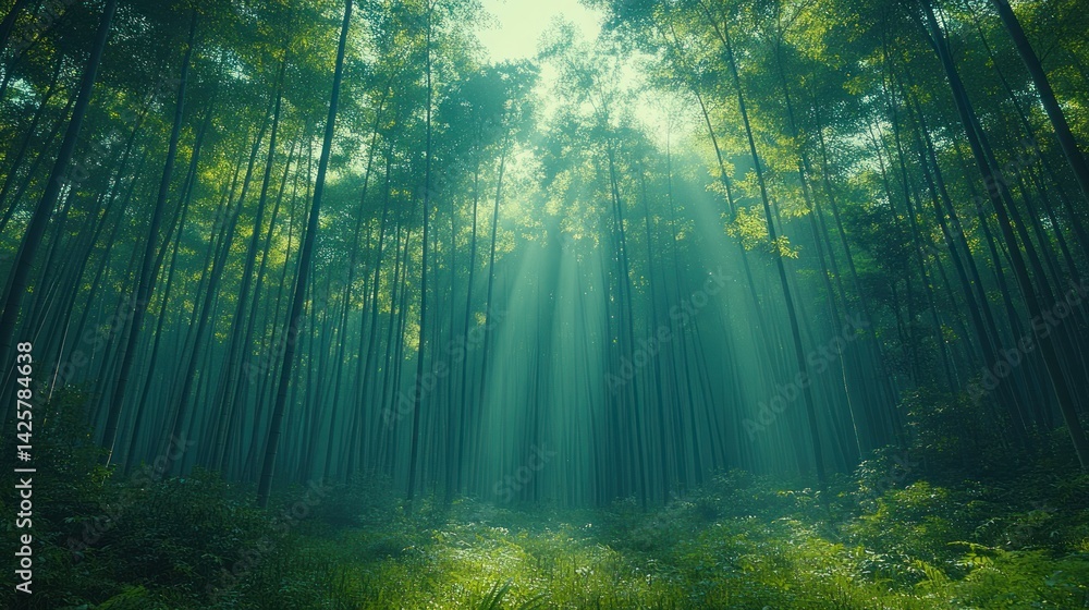 Lush bamboo forest sunlight Lush bamboo forest sunlight