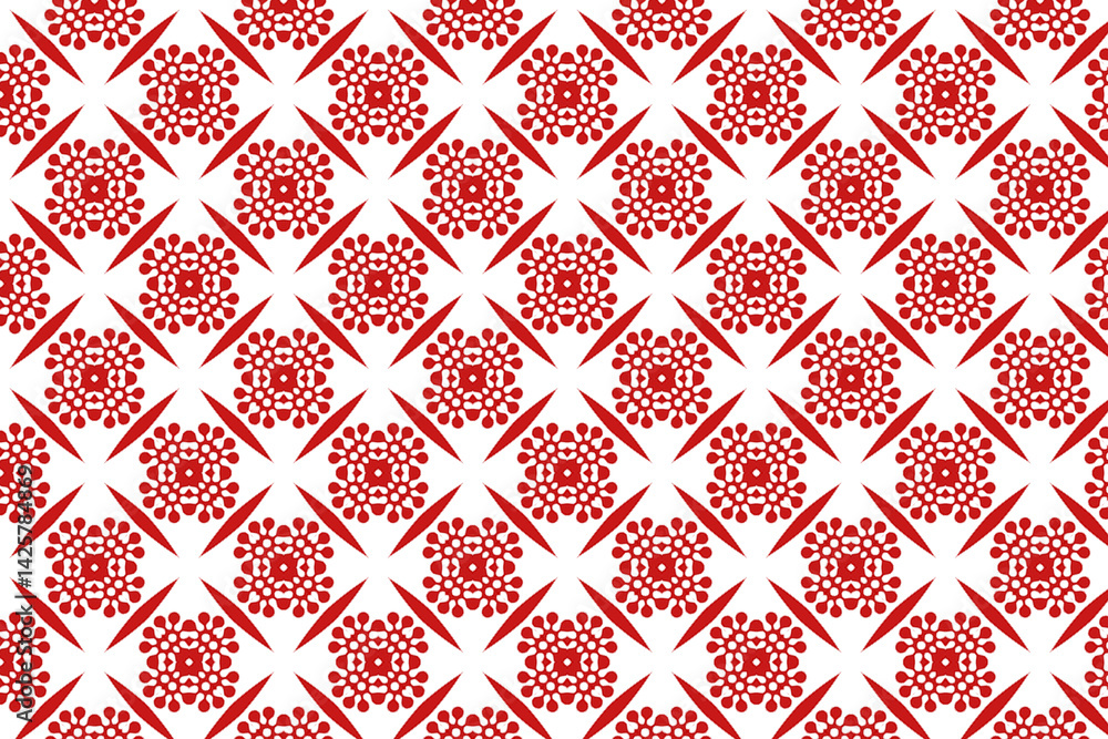 Fototapeta premium Seamless red floral pattern. Red and white floral background.