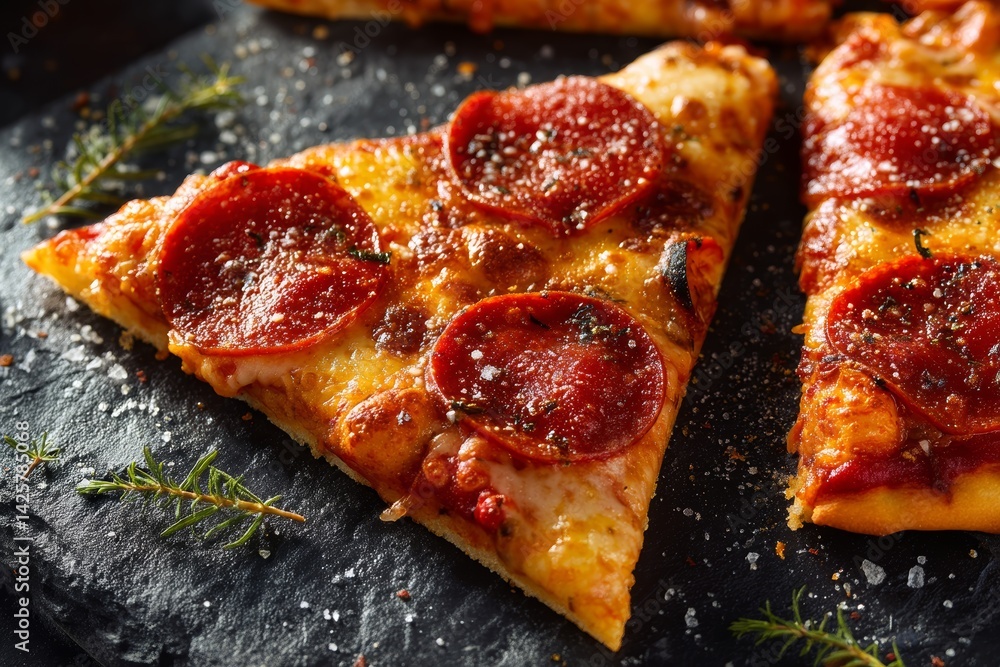 Thin crust pepperoni pizza slice.