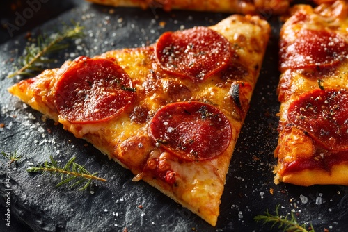 Obraz na płótnie Thin crust pepperoni pizza slice. w salonie