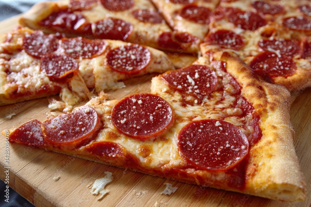 Thin crust pepperoni pizza slice. Thin crust pepperoni pizza slice.