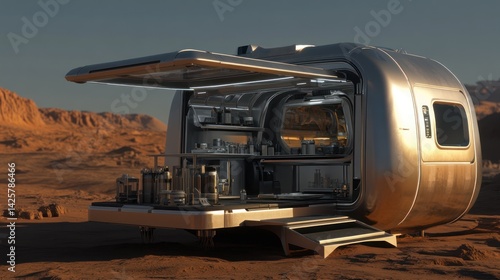 Futuristic Martian mobile bar, ready for interstellar drinks.