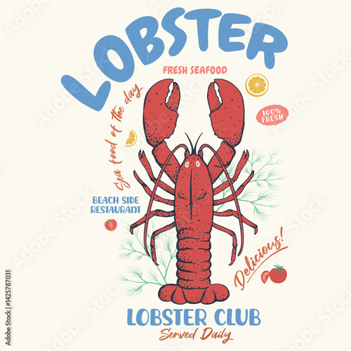 Lobster Seafood design. Fish vintage artwork. Lobster fish artwork for t shirt print , poster and other uses.