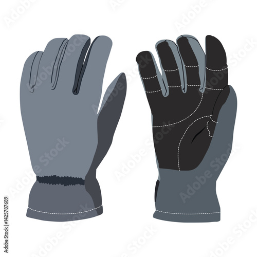 Illustration of black and gray protective work gloves for industrial or construction purposes
