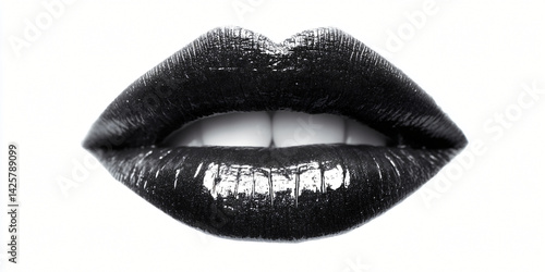 Obraz na płótnie Black Lips:Close-up shot of a pair of full lips with dark black lipstick. The image has a high-fashion feel and can be used for beauty, cosmetics, or fashion-related projects. w salonie