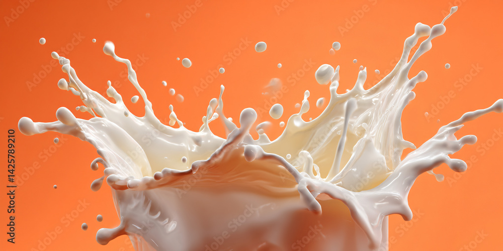 The Milk Splash: A vibrant moment of a milk splash captured in a dynamic explosion, showcasing the beauty of liquid dynamics against the warm backdrop