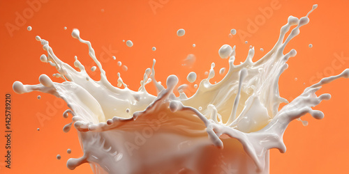 Obraz na płótnie The Milk Splash: A vibrant moment of a milk splash captured in a dynamic explosion, showcasing the beauty of liquid dynamics against the warm backdrop w salonie