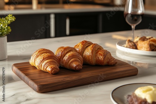 Obraz na płótnie Classic french croissants on wooden board. w salonie