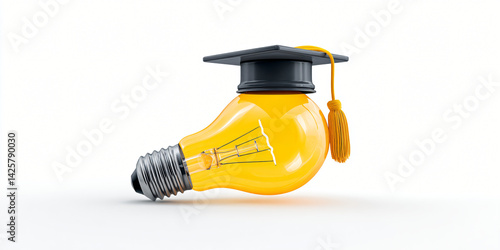 Obraz na płótnie Academic Brilliance: An illuminated lightbulb, adorned with a mortarboard, symbolizes academic insight and the spark of knowledge. w salonie