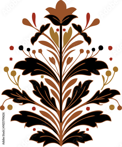Elegant Artisanal Floral Vector Ornament with Bold Colors
