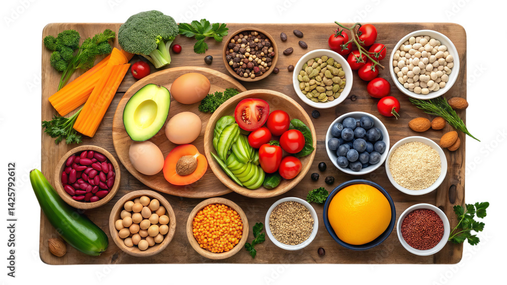A vibrant array of fresh, healthy foods arranged on a rustic wooden board, showcasing a colorful bounty of nature's goodness with rich textures and natural light. A vibrant array of fresh, healthy foods arranged on a rustic wooden board, showcasing a colorful bounty of nature's goodness with rich textures and natural light.