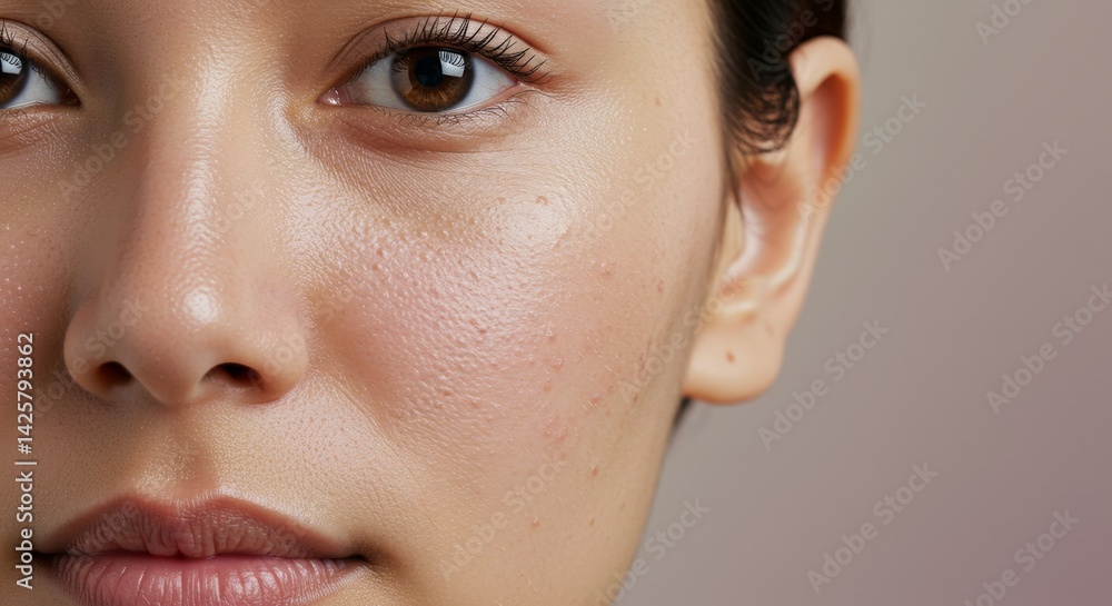 Fototapeta premium Close up of woman face with acne and large pores