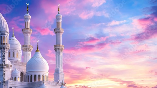 Majestic Mosque with Colorful Sky at Dusk Illuminating Architecture