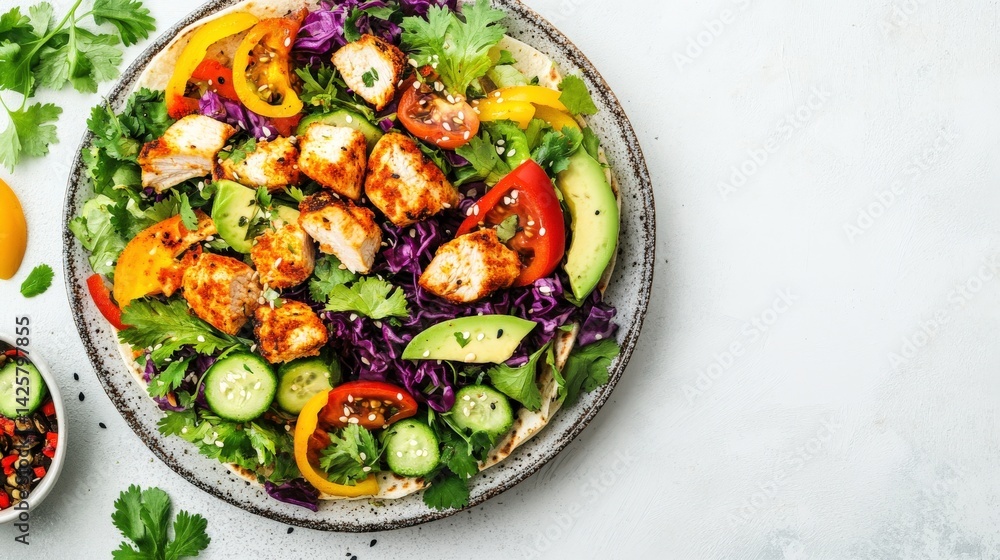 Colorful Spicy Chicken Wrap with Fresh Toppings Colorful Spicy Chicken Wrap with Fresh Toppings