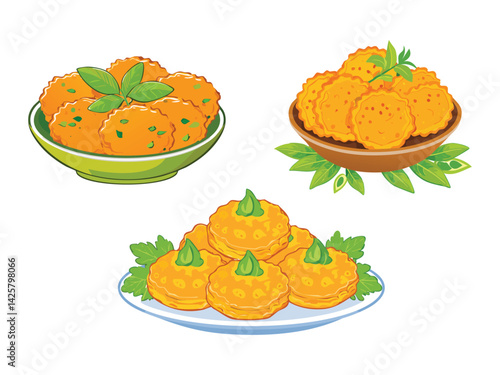 vector illustration of an indian food Bhajiya (Vegetable Fritters)
