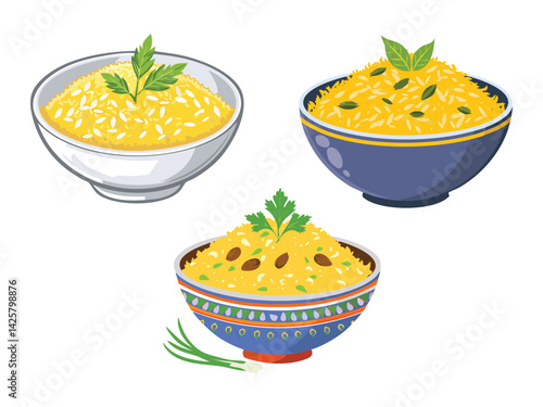 vector illustration of an indian food Jeera Rice (Cumin-Flavored Rice)