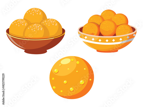 vector illustration of an indian food Ladoo (Sweet Balls Made from Flour and Ghee)