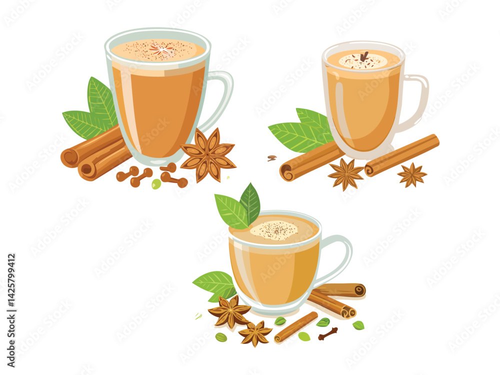 Obraz premium vector illustration of an indian food Masala Chai (Spiced Tea)