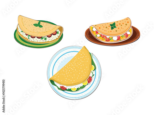 vector illustration of an indian food Masala Dosa (Stuffed Spicy Potato Dosa)