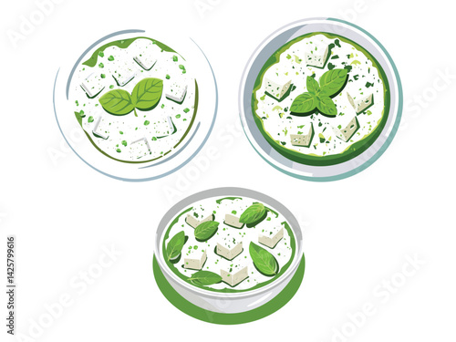 vector illustration of an indian food Palak Paneer (Spinach with Cottage Cheese)