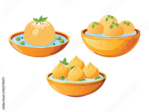 vector illustration of an indian food Pani Puri (Crispy Balls Filled with Spiced Water)