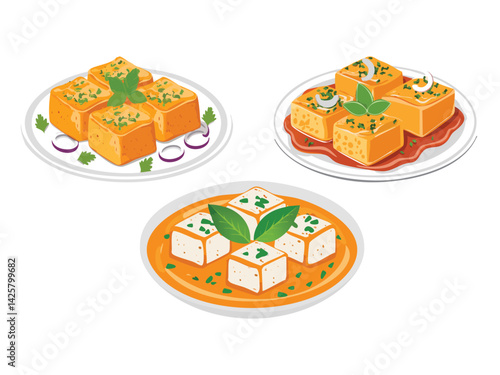 vector illustration of an indian food Paneer Tikka