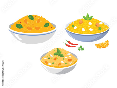 vector illustration of an indian food Pulao (Rice Pilaf)