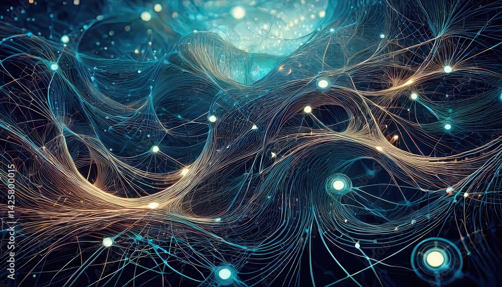 Dynamic, Mesmerizing Abstraction Intricate Lines and Shapes Dance in a Vibrant, Colorful Universe A Captivating Spectacle of Geometric Patterns Evolving in a Timeless Cosmos