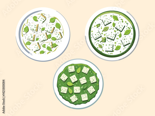 vector illustration of an indian food Saag Paneer (Spinach with Cottage Cheese)