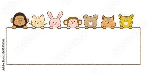 手書き風　ひょっこり動物のフレーム